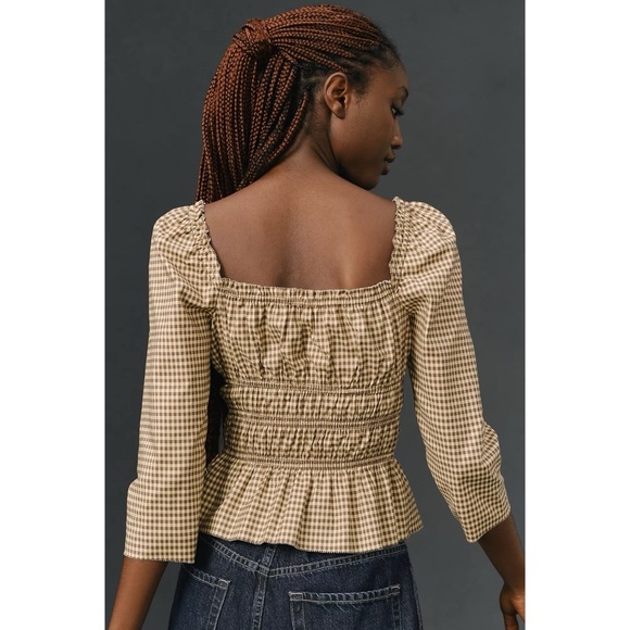 NWT Reformation Lauryn Checkered Quarter Sleeve Bow Top Brown 8 - Picture 16 of 17